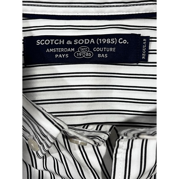 Scotch And Soda Men's Button Up Shirt Black And‎ White Stripe Large - Picture 6 of 7